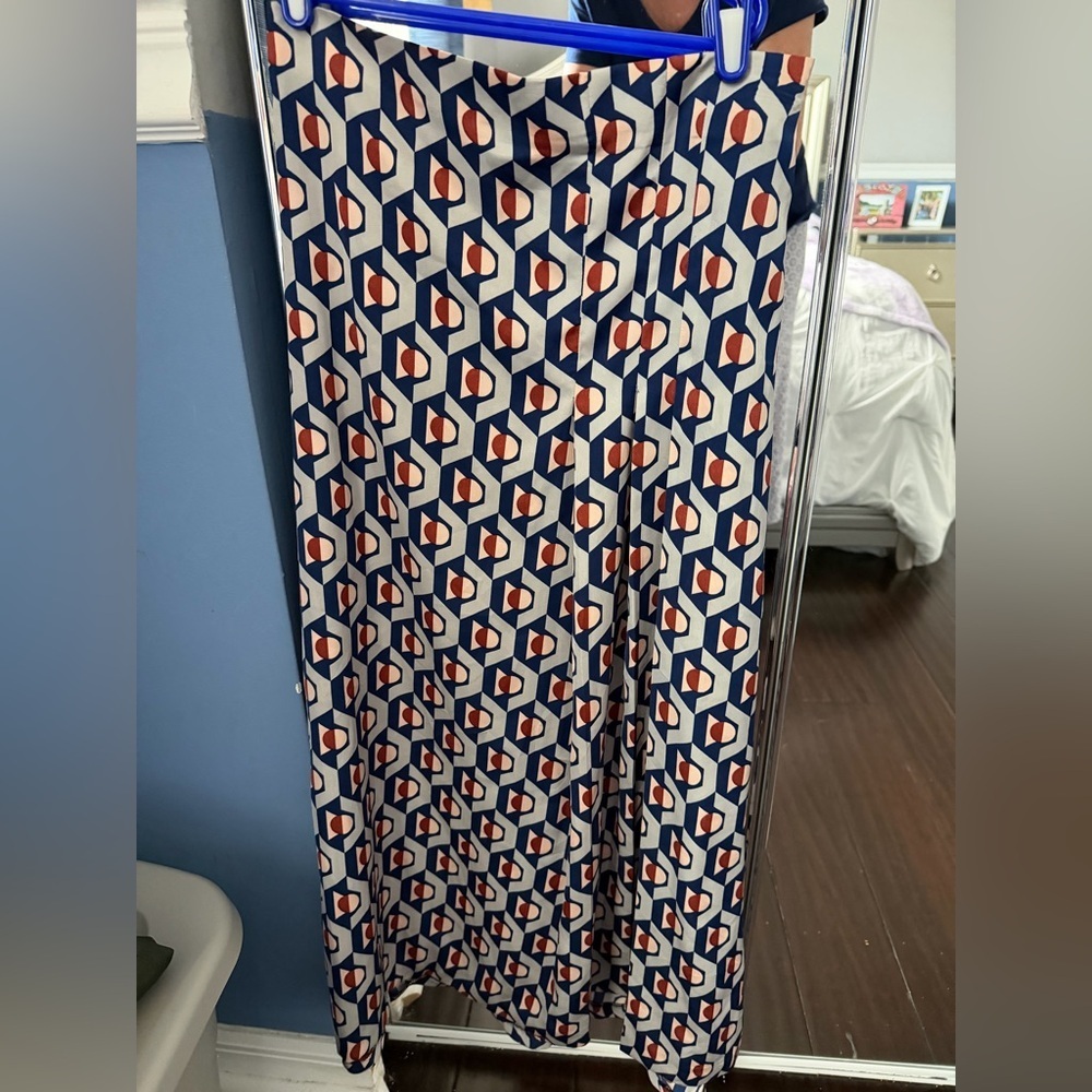 Zara Geometric Blue Patterned Women's Midi Skirt - Picture 3 of 4